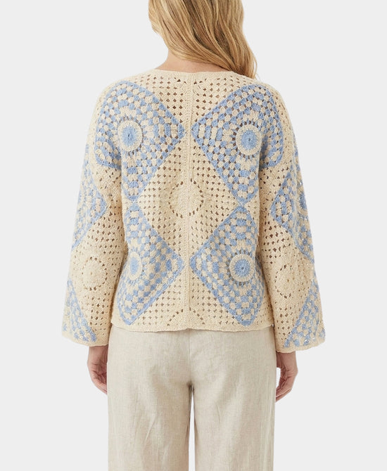
Crochet Cardigan w/ Front Tie in BLUE/BEIGE view 2