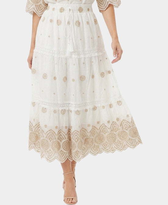 
Embroidered Maxi Skirt in BEIGE/WHITE view 1