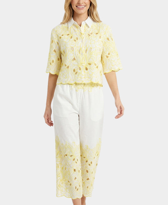 
Embroidered Shirt & Pants Set- 2 Pc Set in WHITE/YELLOW view 1