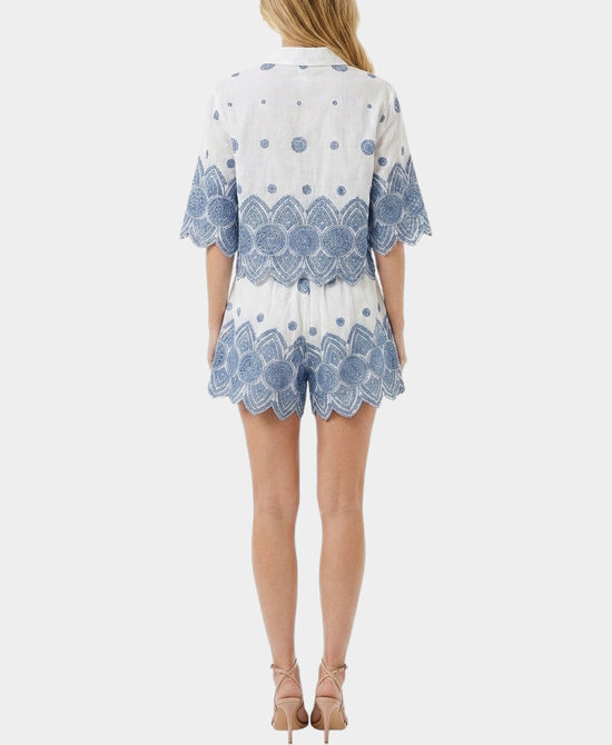 
Embroidered Shirt & Shorts Set- 2 Pc Set in WHITE/BLUE view 2