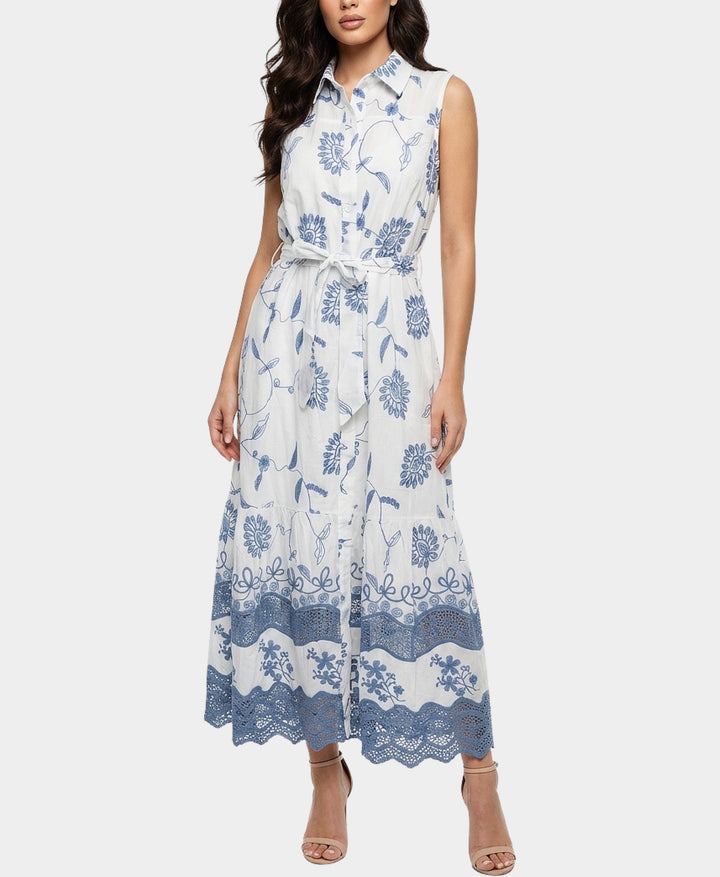 Embroidered Maxi Dress w/ Lace Trim  FOX'S - Online