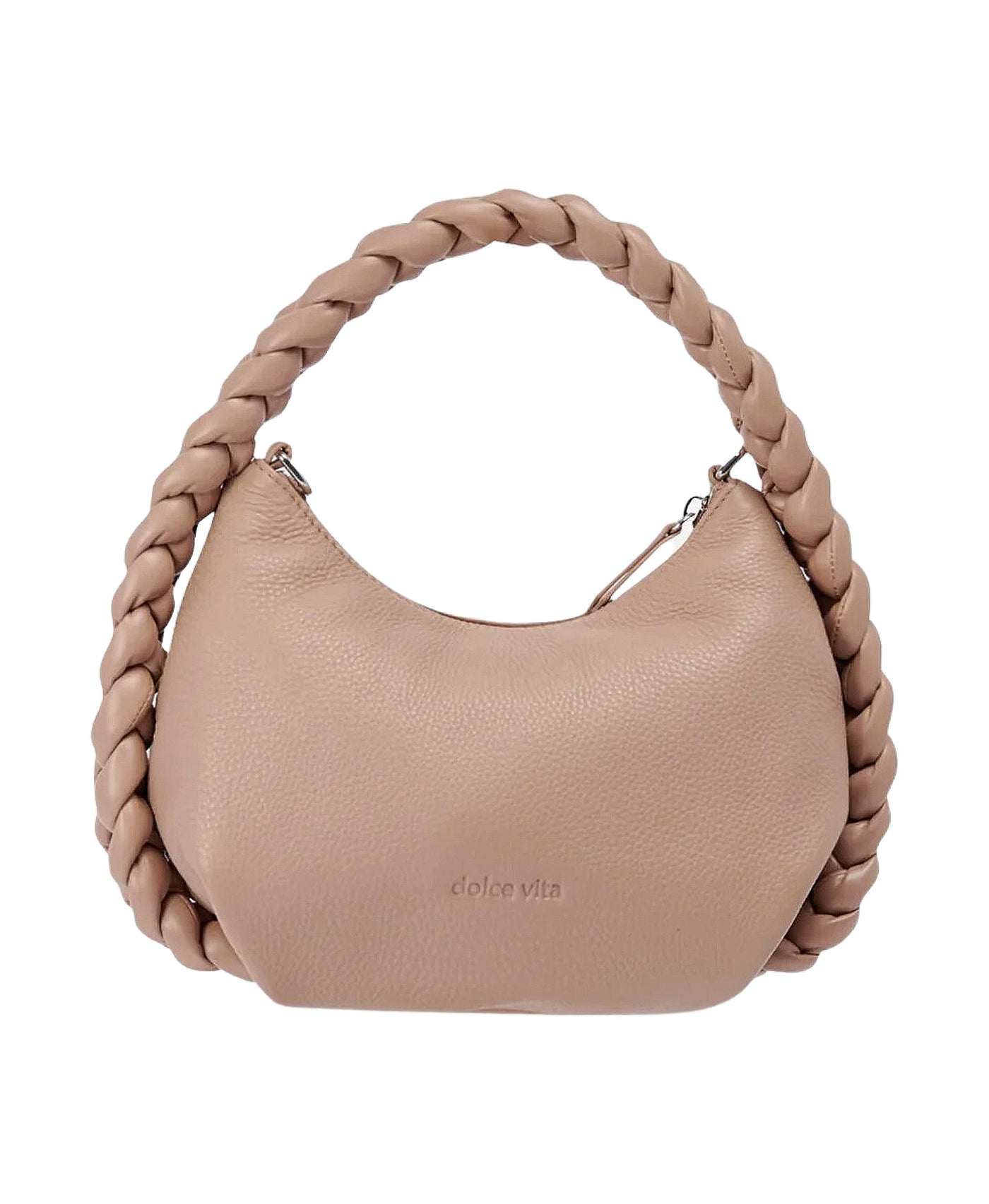 Pebble Leather Handbag w/ Braid Detail image 2