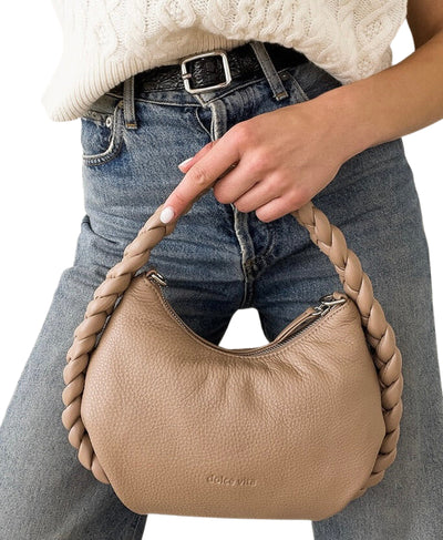 Pebble Leather Handbag w/ Braid Detail image 1