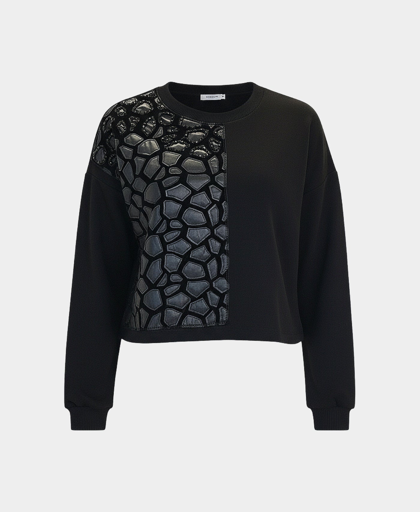 Sweatshirt w/ Faux Leather & Bead Details view 3