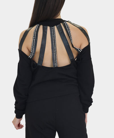 Cold Shoulder Sweatshirt w/ Bead Details image 2