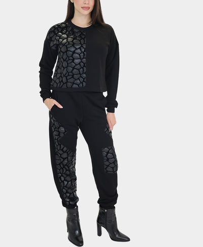 Jogger Pants w/ Faux Leather Detail