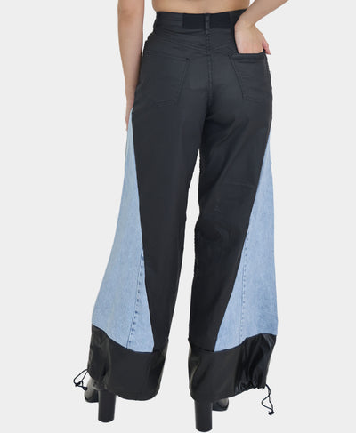 Striped Cargo Denim Trim Pants