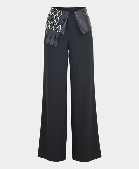 Pants w/ Faux Leather & Rhinestone Trim view 