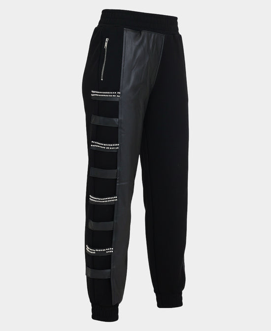 Jogger Pants w/ Faux Leather & Beading Detail view 