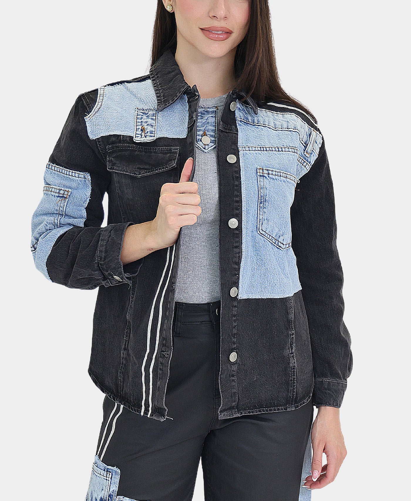 Striped Denim Jacket view 1