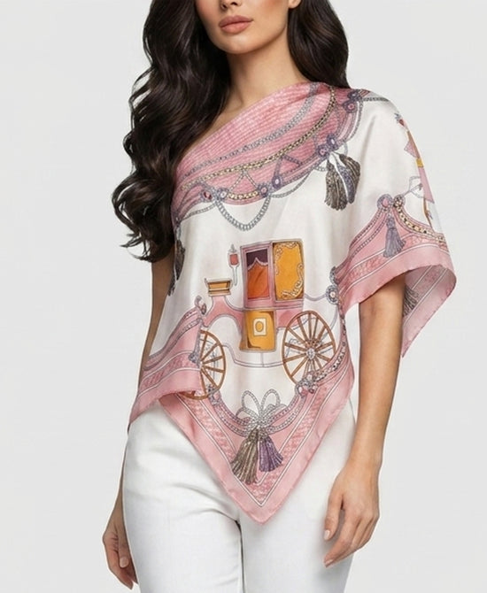 
Print Satin Scarf Poncho in PINK MULTI view 2
