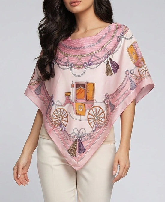 
Print Satin Scarf Poncho in PINK MULTI view 1