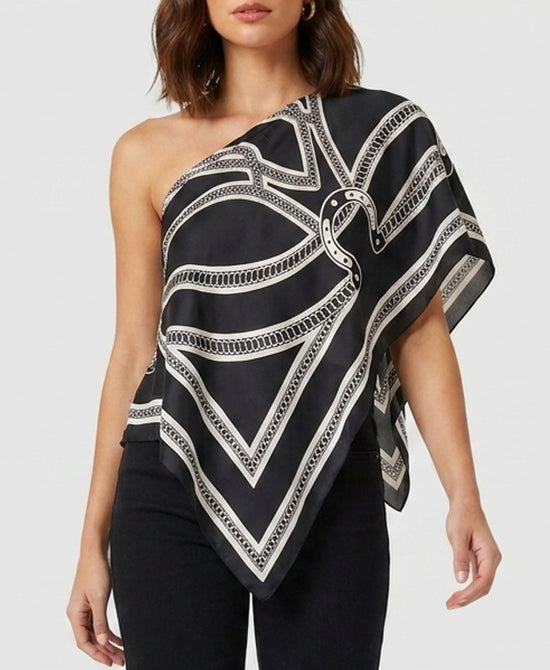 
Horseshoe Print Satin Scarf Poncho in BLACK/WHITE view 2