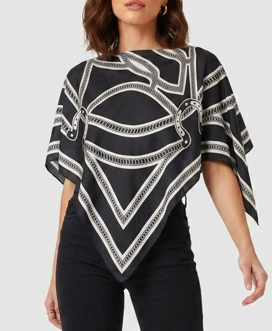 
Horseshoe Print Satin Scarf Poncho in BLACK/WHITE view 1
