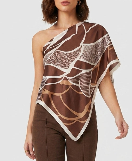 
Geometric Print Satin Scarf Poncho in brown view 2