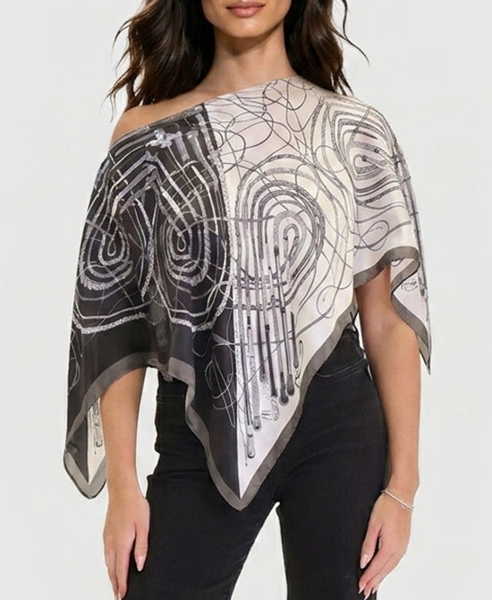 
Chain Print Satin Scarf Poncho in BLACK/WHITE view 2