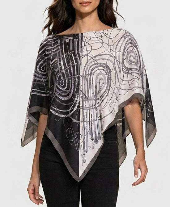 
Chain Print Satin Scarf Poncho in BLACK/WHITE view 1