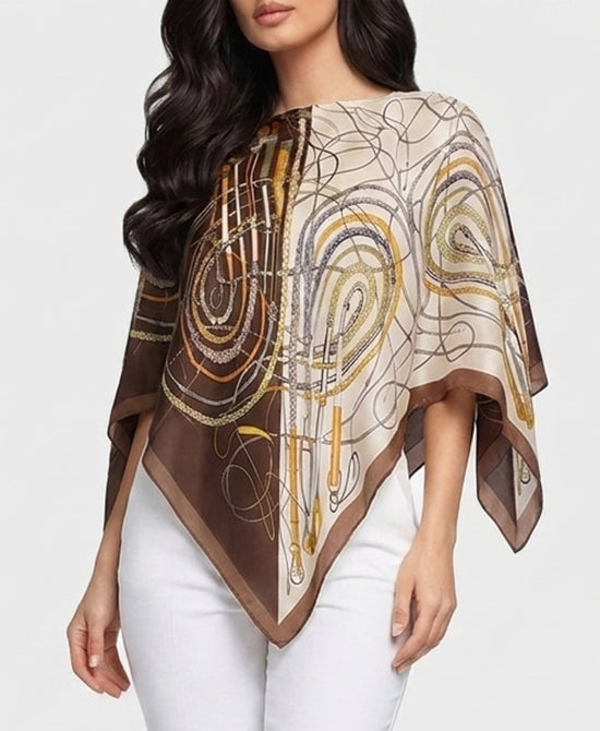 
Print Satin Scarf Poncho in BROWN MULTI view 1