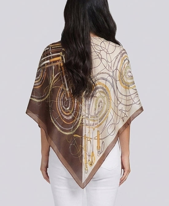 
Print Satin Scarf Poncho in BROWN MULTI view 2