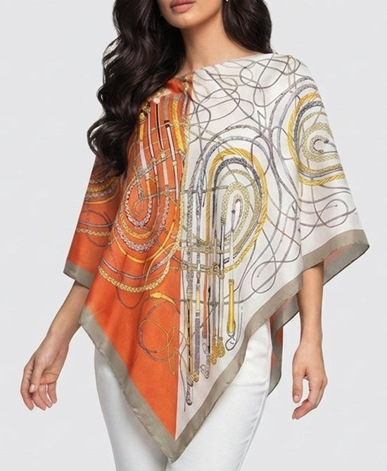 
Print Satin Scarf Poncho in ORANGE MULTI view 1