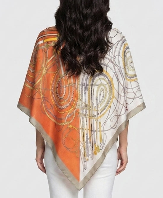 
Print Satin Scarf Poncho in ORANGE MULTI view 2
