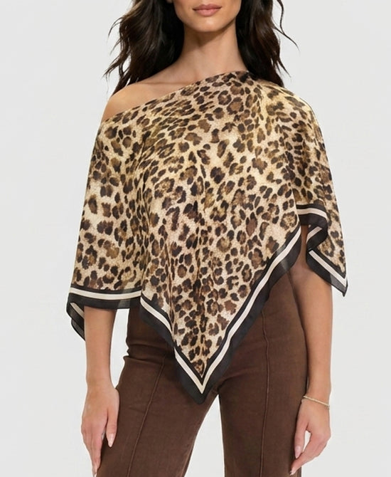 
Leopard Print Satin Scarf Poncho in BROWN/BLACK view 2