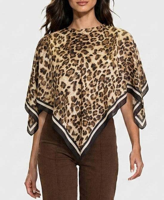 
Leopard Print Satin Scarf Poncho in BROWN/BLACK view 1