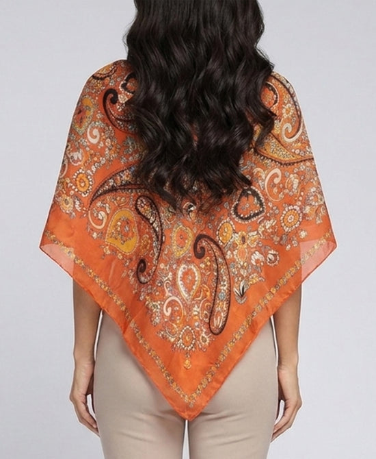 
Print Satin Scarf Poncho in ORANGE MULTI view 2