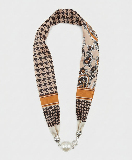 
Faux Pearl Printed Scarf Necklace in BEIGE view 2
