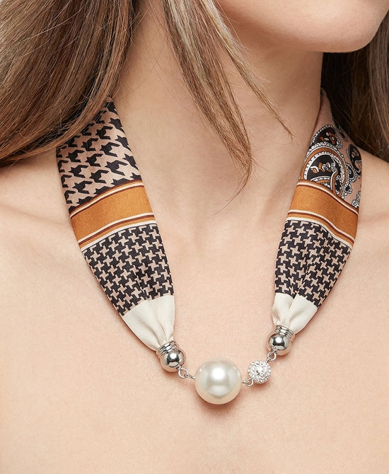 
Faux Pearl Printed Scarf Necklace in BEIGE view 1