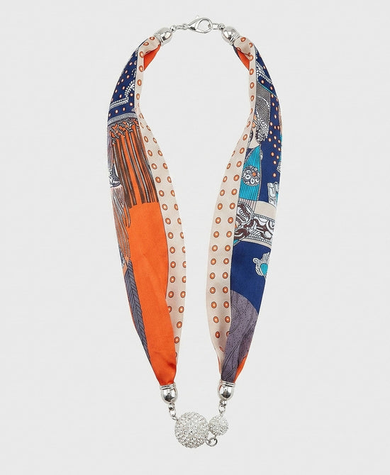 
Crystal Ball Printed Scarf Necklace in ORANGE view 2