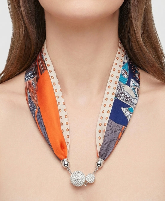 
Crystal Ball Printed Scarf Necklace in ORANGE view 1