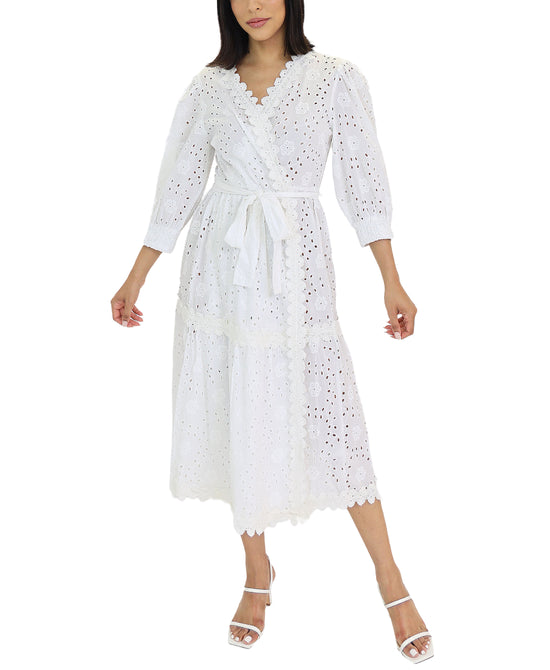 Eyelet Wrap Midi Dress view 