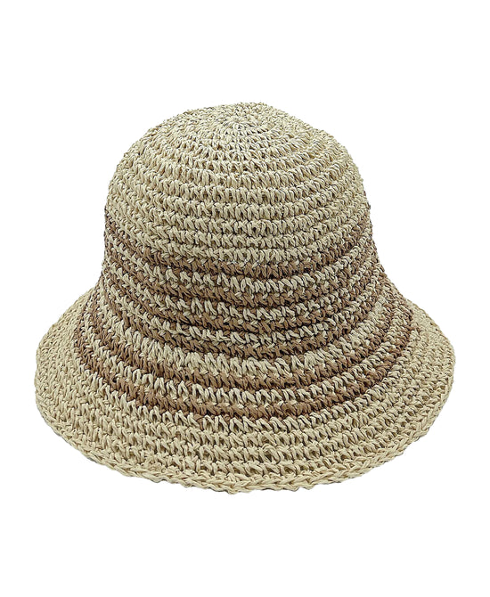 Two Tone Striped Straw Bucket Hat view 1