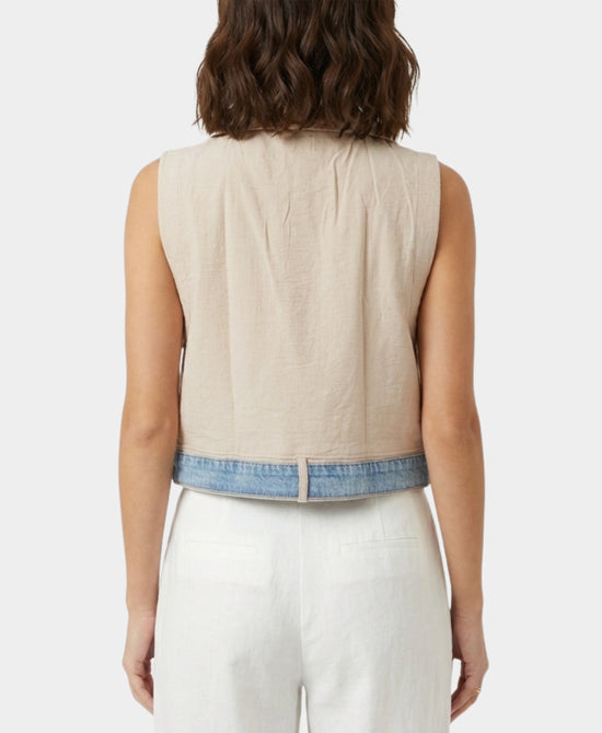 Denim & Crochet Trim Vest view 2