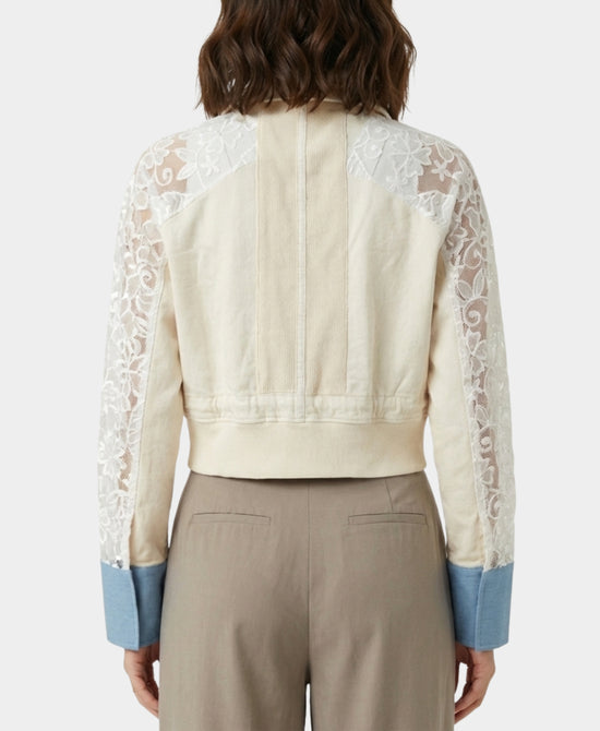 Denim Jacket w/ Lace Sleeves view 2