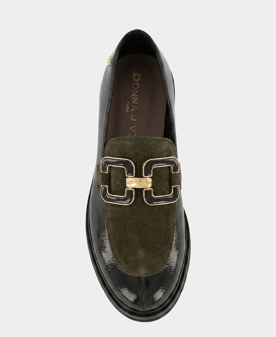 
Patent Leather & Suede Chain Loafer in BLACK/GREEN view 2