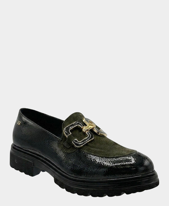 
Patent Leather & Suede Chain Loafer in BLACK/GREEN view 1