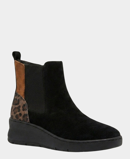 
Suede Wedge Bootie w/ Leopard Detail in BLACK/BROWN view 1