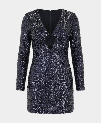 Sequin Dress w/ Flower & Cut-Out image 3