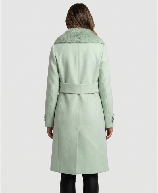 
Wool Blend Coat w/ Fox Fur Trim in LIGHT GREEN view 2