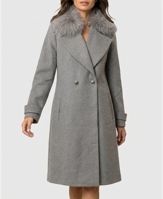 
Wool Blend Coat w/ Fox Fur Trim in GREY view 1