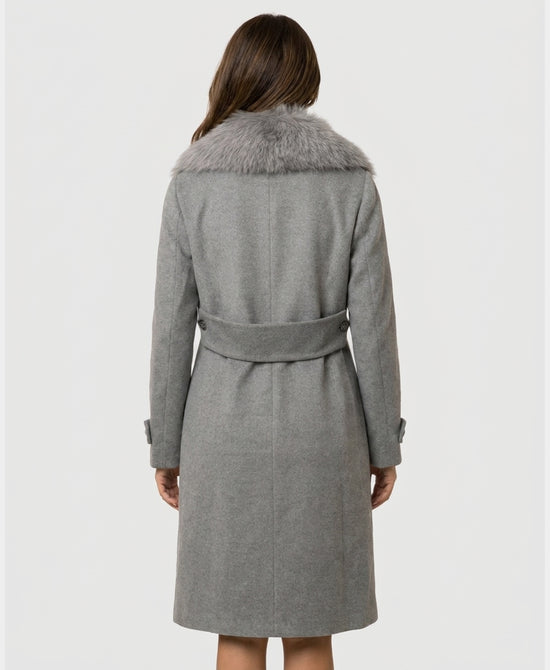 
Wool Blend Coat w/ Fox Fur Trim in GREY view 2