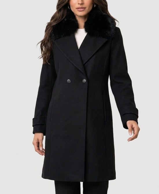 
Wool Blend Coat w/ Fox Fur Trim in BLACK view 1