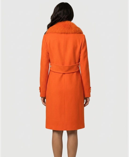 
Wool Blend Coat w/ Fox Fur Trim in ORANGE view 2
