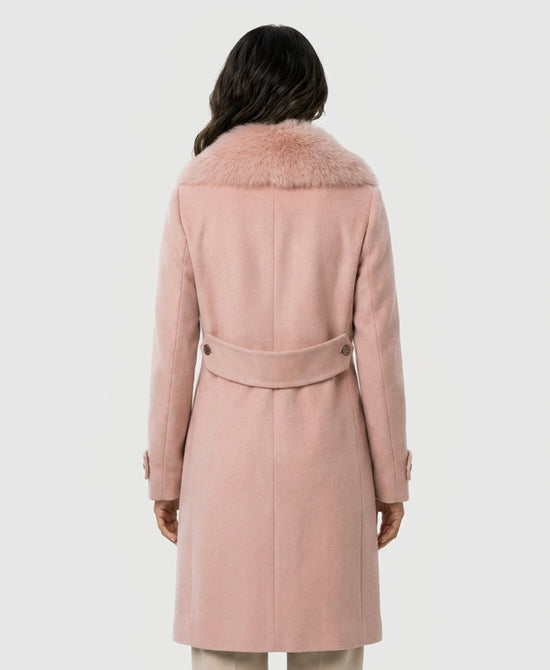 
Wool Blend Coat w/ Fox Fur Trim in LIGHT PINK view 2