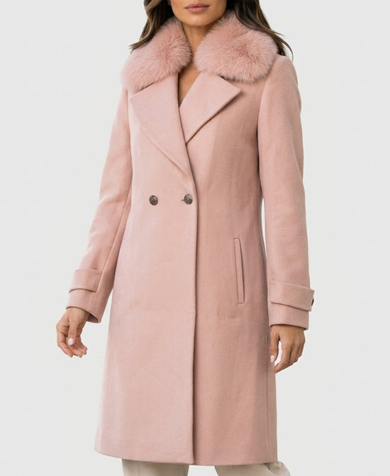 
Wool Blend Coat w/ Fox Fur Trim in LIGHT PINK view 1