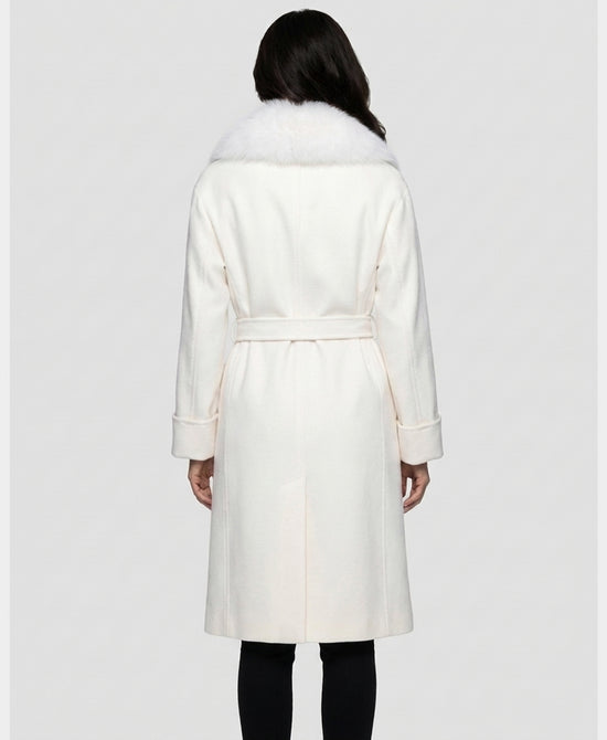 
Wool Blend Coat w/ Fox Fur Trim in IVORY view 2