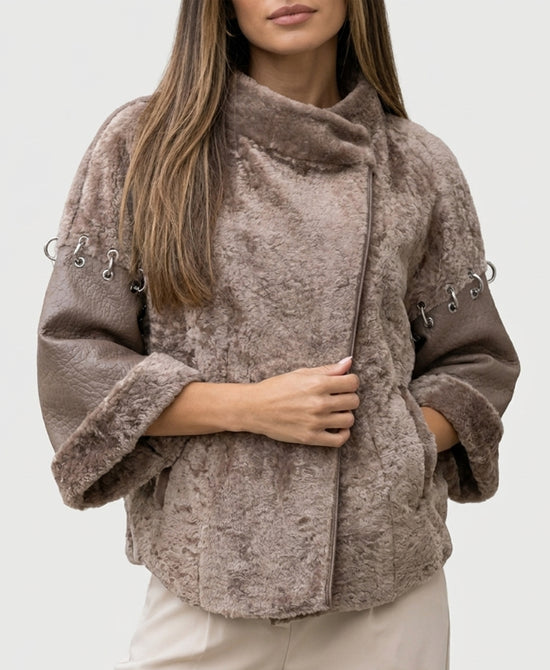 
Shearling Jacket w/ Ring Detail in TAUPE view 1