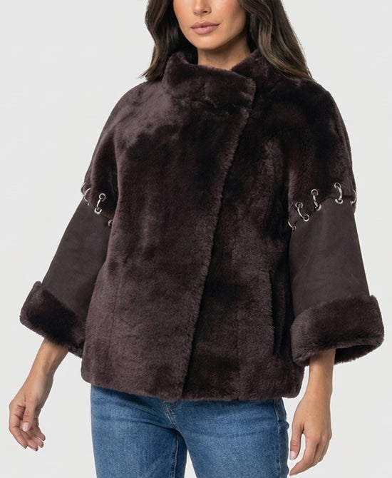 
Shearling Jacket w/ Ring Detail in BROWN view 1